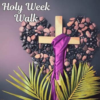 Cross draped in purple with heart stones